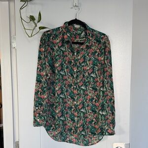 Aritzia Floral Button-Up Blouse in Green and Pink